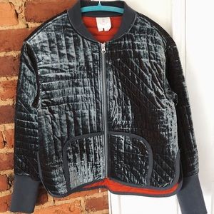 Quilted velvet bomber jacket